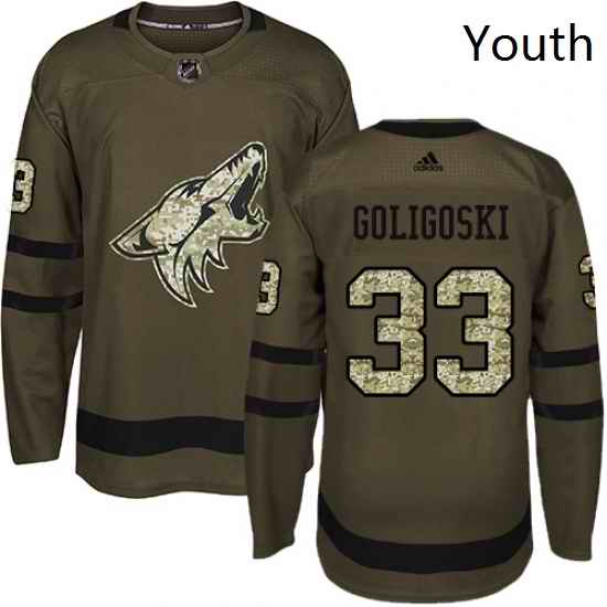 Youth Adidas Arizona Coyotes 33 Alex Goligoski Premier Green Salute to Service NHL Jersey
